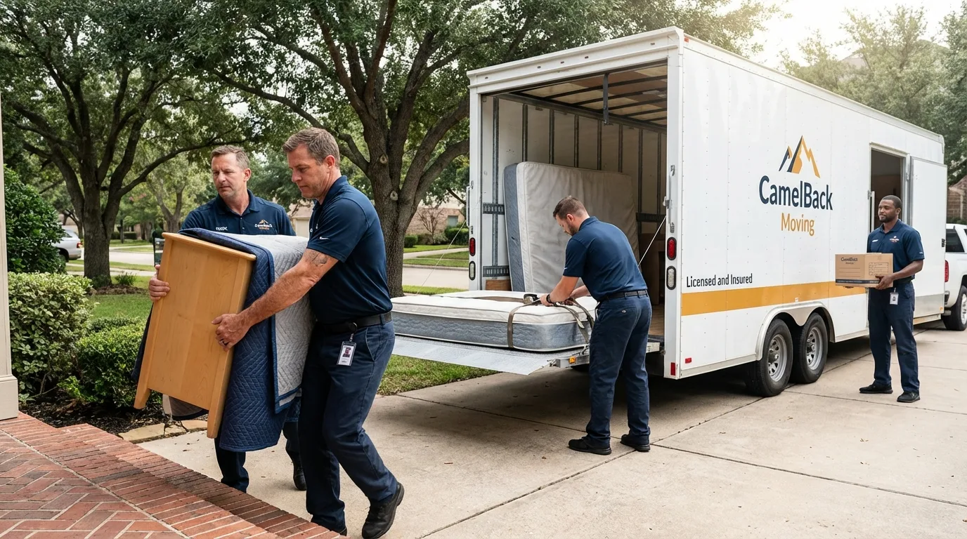 Crew loading residential truck for cross-state move from East Palestine, OH