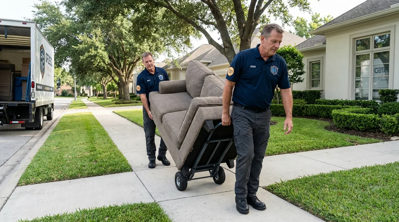 Local residential moving crew loading furniture in East Palestine, OH